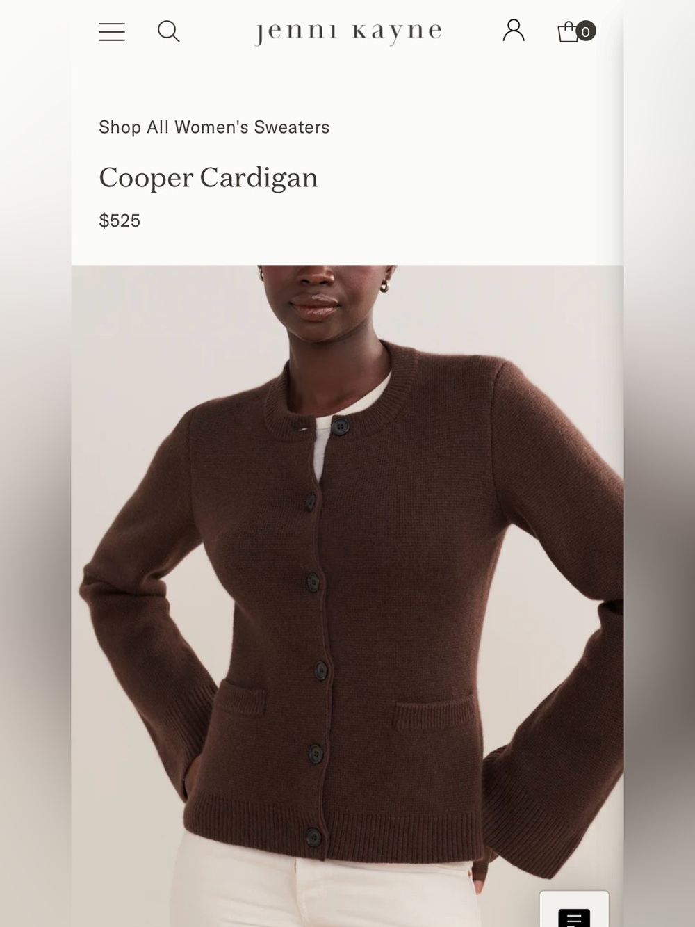 NWT Jenni Kayne - Cooper cardigan, Chocolate brown, size Medium.